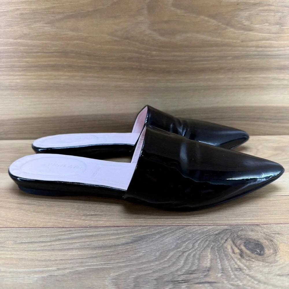 Everlane The Boss Pointed Toe Mule 9 Black Patent Leather Flat Minimalist Modern